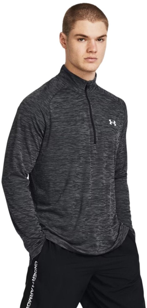 Under armour ua tech textured 1 2 zip-blk heren sportshirt - zwart - wit