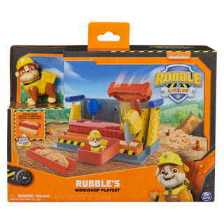 Rubble crew - rubble's werkplaats-speelset - met rubble-figuurtje en 85 g kinetic build-it speelzand - paw patrol speelgoed