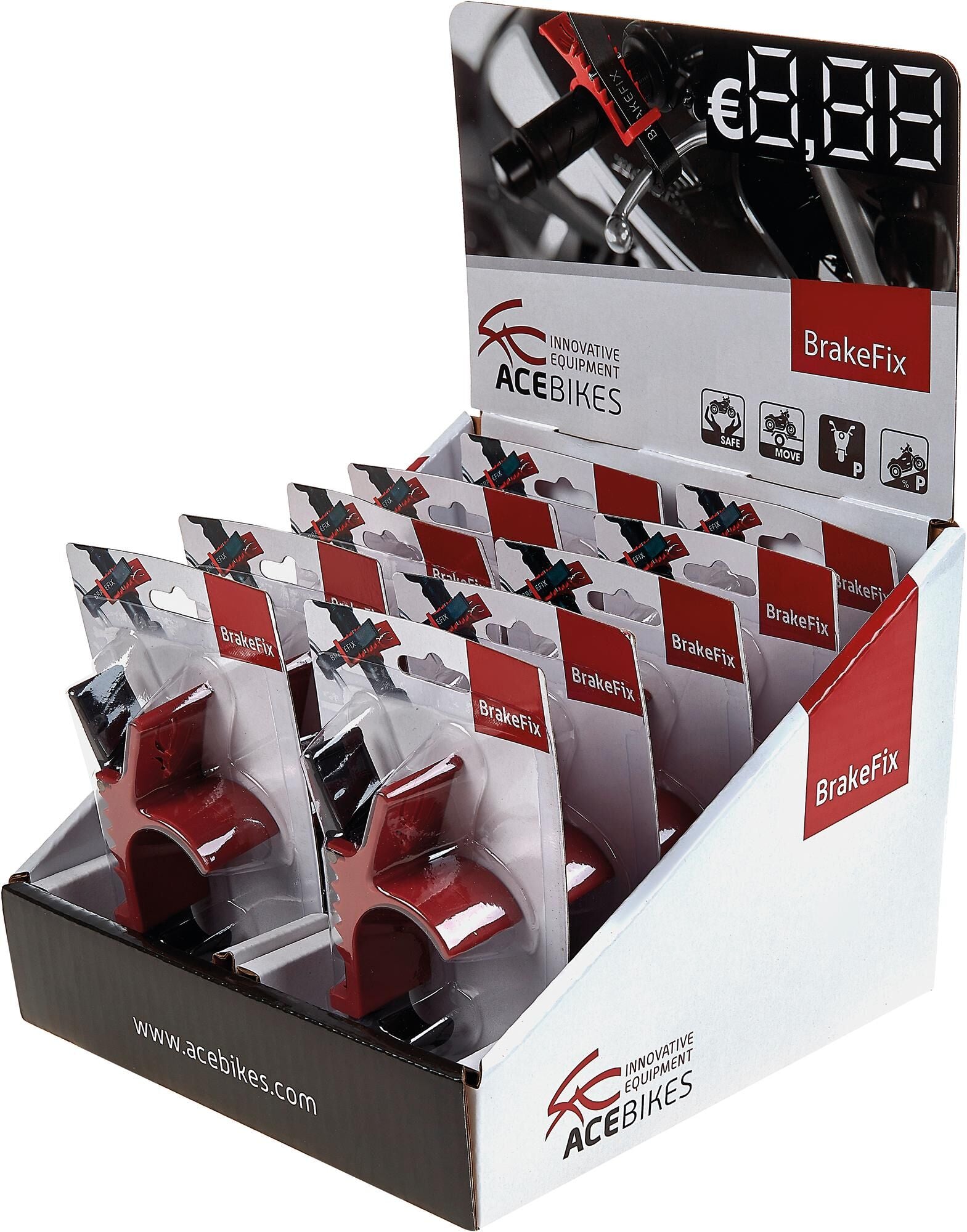 Acebikes transportbeveiliging brakefix safe for transportation. brakefix counter display