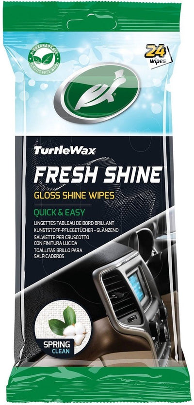 Turtle wax fresh shine gloss interieurreinigerdoekjes - superieure reiniging - voor alle interieur kunststoffen – antistatisch – glanzende finish – met spring clean geur - in hersluitbare verpakking - 24 doekjes