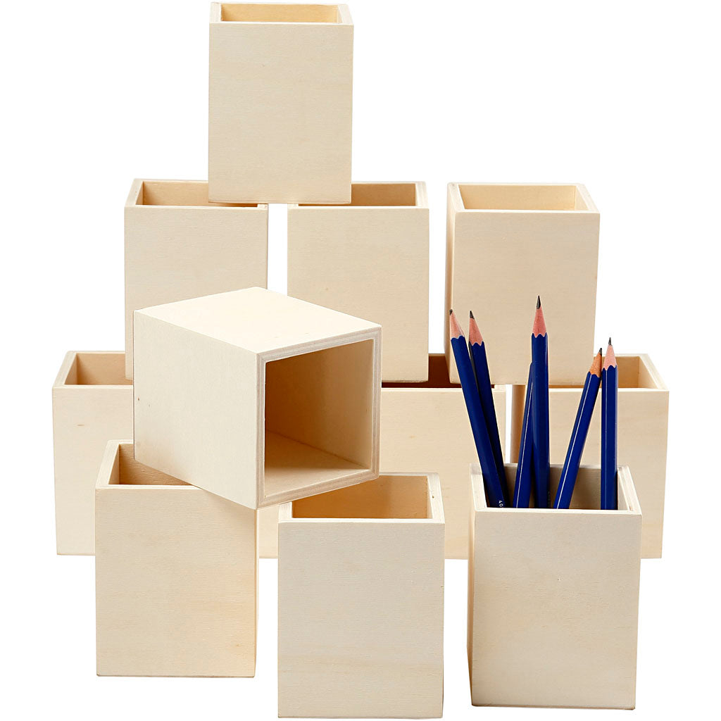 Creativ company cc houten pennenbakje vierkant 7,5x7,5x9,5 cm