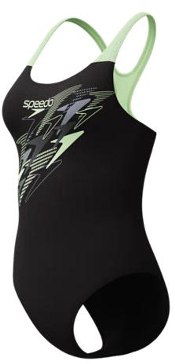 Speedo medley logo medalist 1 piece dames sportbadpak - kleurvast badpak dames - chloorbestendig zwempak dames - sportbadpak dames met medalist-rug - zwart groen - 40