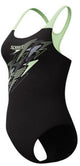 Speedo medley logo medalist 1 piece dames sportbadpak - kleurvast badpak dames - chloorbestendig zwempak dames - sportbadpak dames met medalist-rug - zwart groen - 40