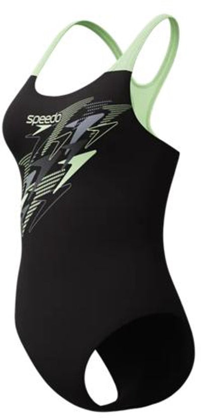 Speedo medley logo medalist 1 piece dames sportbadpak - kleurvast badpak dames - chloorbestendig zwempak dames - sportbadpak dames met medalist-rug - zwart groen - 42
