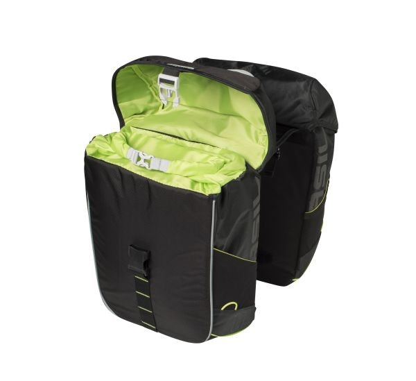 Basil Miles Double Bag - waterdichte dubbele fietstas, unisex, sportief, zwart-limoen