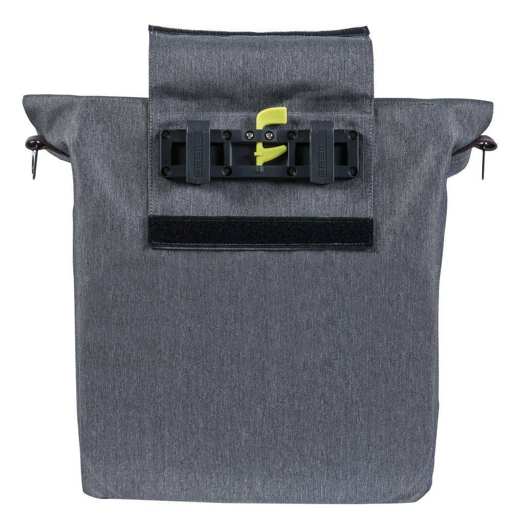 Basil City Shopper - fietsshopper, grijs melee, 14-16L, vegan leder, waterkerende vouwsluiting, reflectie