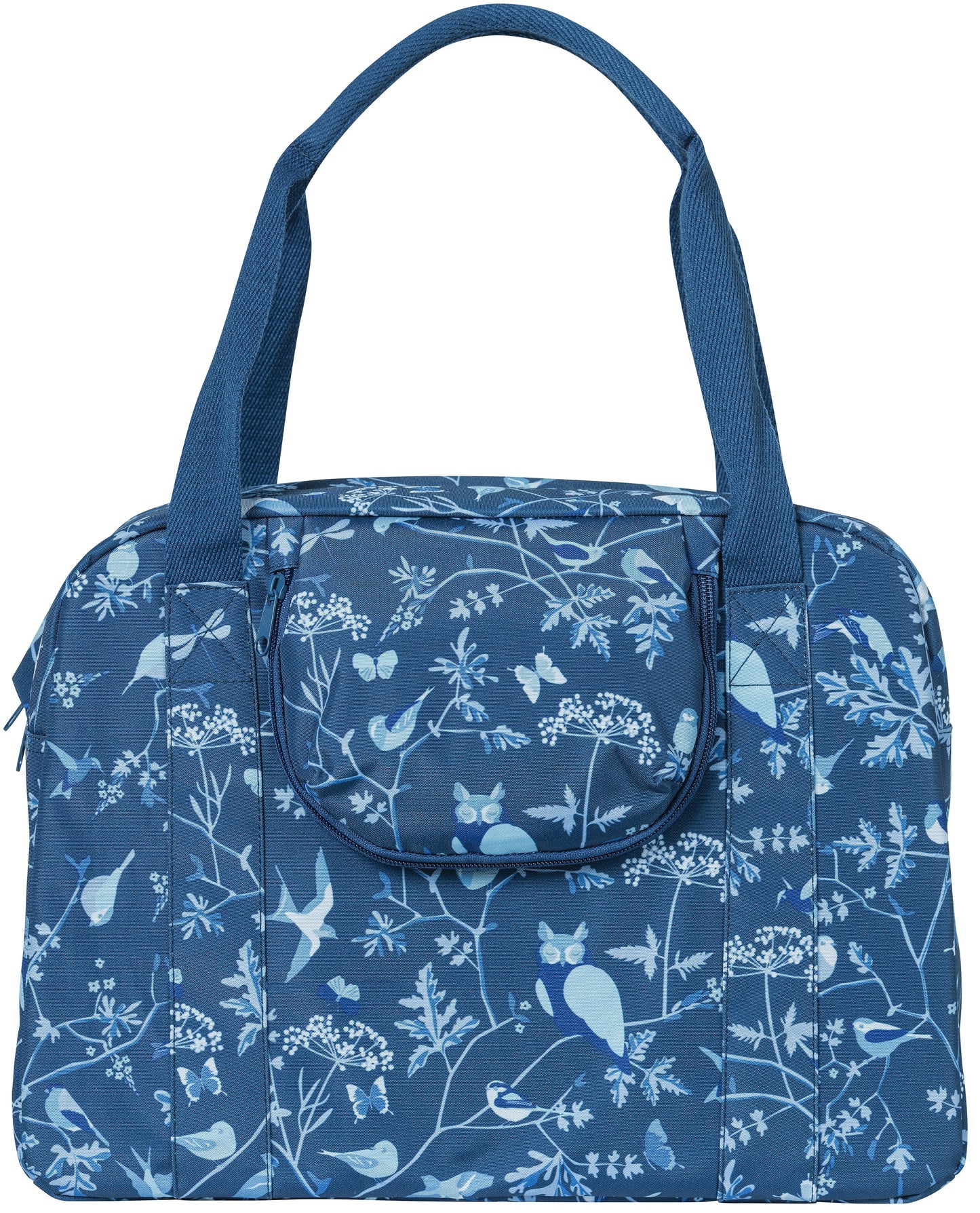 Basil Wanderlust Carry All Bag - blauwe fietshandtas met vogelprint - waterafstotend - 18L