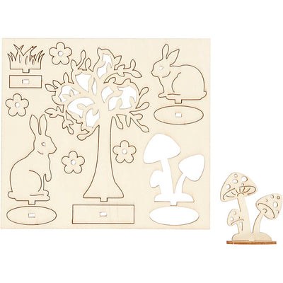 Creativ company diy houten figuren hazen, boom en paddestoelen