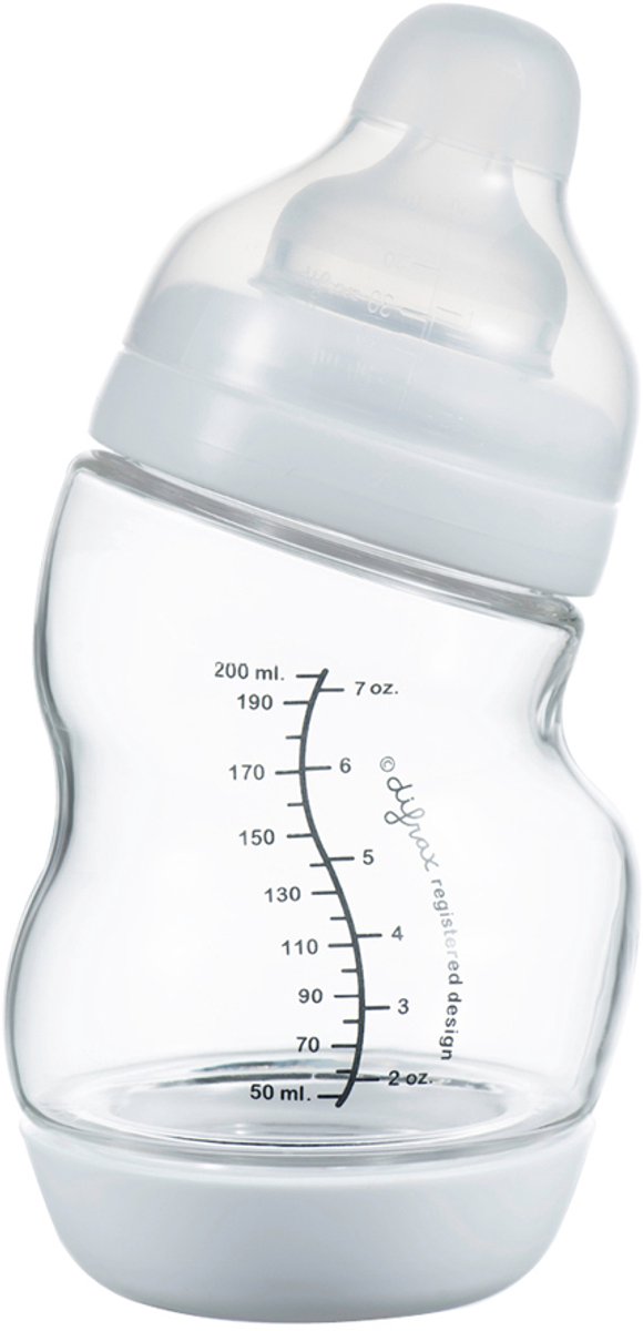 Difrax wide glazen s-babyfles - 200 ml - wit - 1 stuk