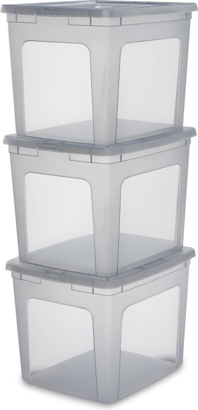 Iris clearbox opbergbox - 30l - kunststof - grijs - set van 3