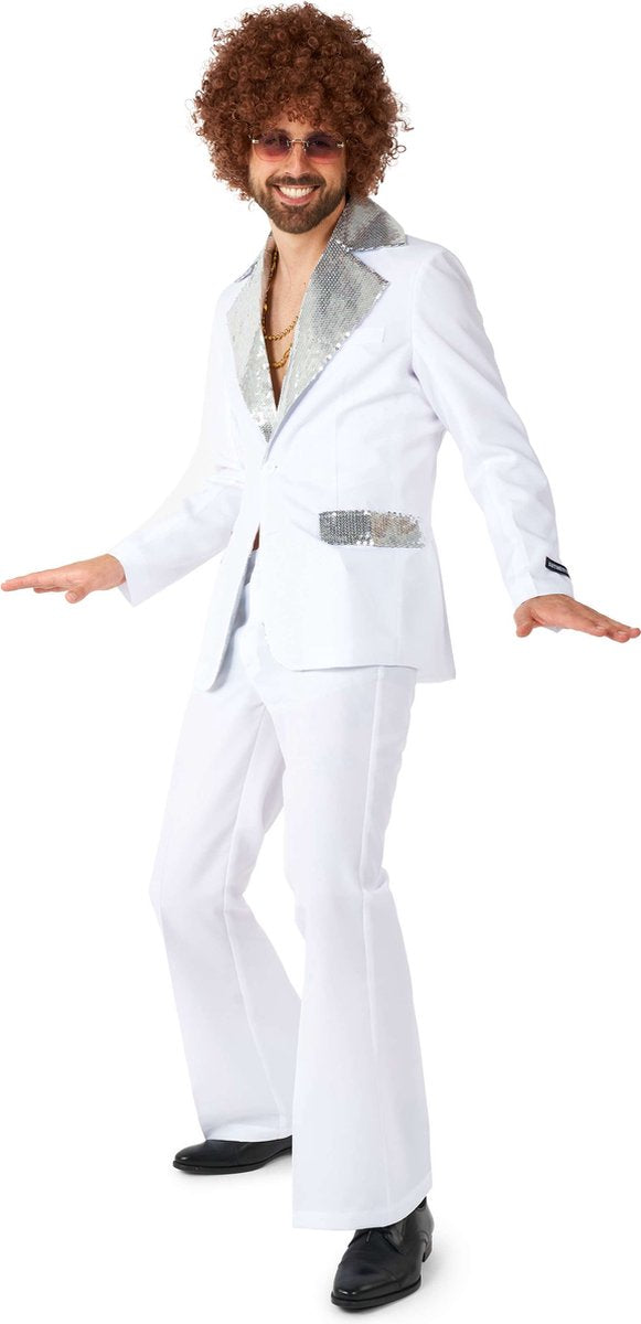 Suitmeister disco kostuum - heren pak - carnavalskleding - saturday night fever kostuum - inclusief jasje en flare pants - wit - maat: xl