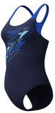 Speedo medley logo medalist 1 piece dames sportbadpak - kleurvast badpak dames - chloorbestendig zwempak dames - sportbadpak dames met medalist-rug - marine blauw - 42