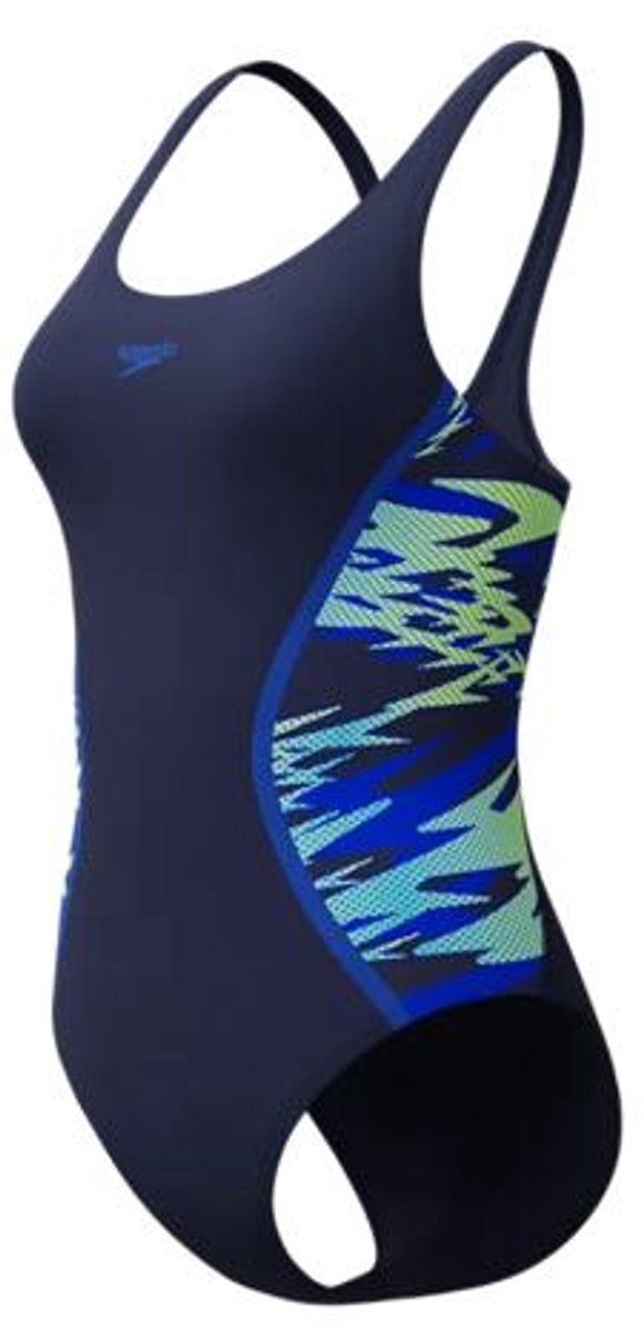 Speedo hyperboom muscleback dames sportbadpak - kleurvast badpak dames - chloorbestendig zwempak dames - sportbadpak dames met muscleback-rug - marine blauw - 46