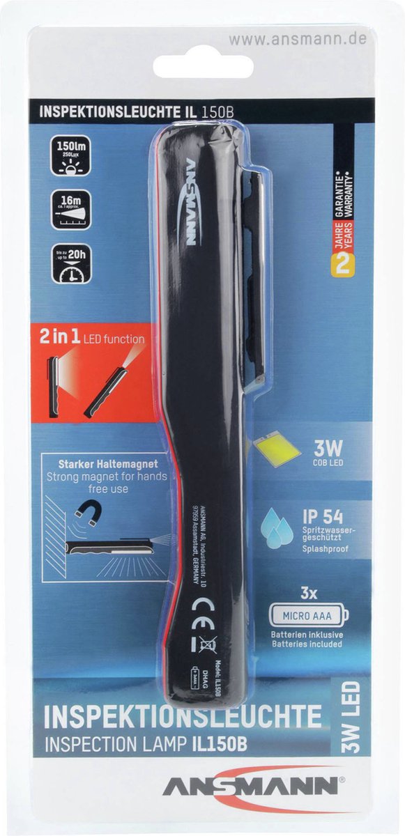 Ansmann 1600-0211 il150b penlight werkt op batterijen led 185 mm rood, zwart
