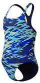Speedo hyperboom print medalist meisjes sportbadpak - kleurvast badpak meisjes - chloorbestendig zwempak meisjes - sportbadpak meisjes met medalist-bandjes - marine groen - 140