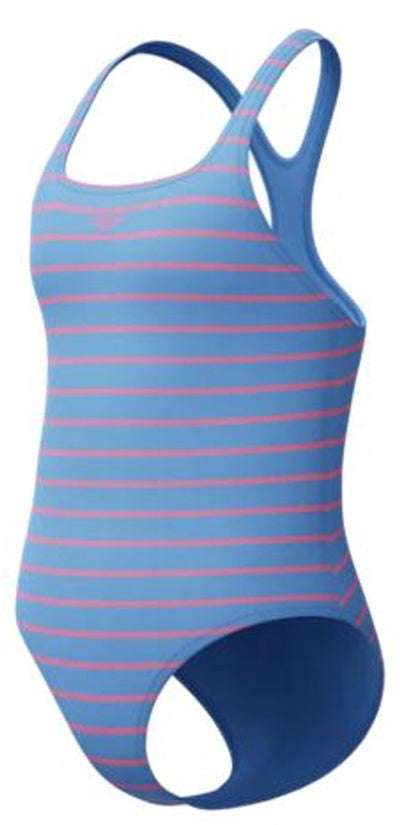Speedo print medalist 1 piece meisjes sportbadpak - badpak meisjes met stretch - zwempak meisjes met print - sportbadpak meisjes met medalist-rug - blauw roze - 128