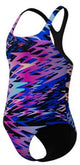 Speedo hyperboom print medalist meisjes sportbadpak - kleurvast badpak meisjes - chloorbestendig zwempak meisjes - sportbadpak meisjes met medalist-bandjes - zwart roze - 164