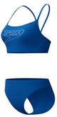 Speedo endurance logo thin strap 2 piece dames - kleurvaste bikini dames - chloorbestendige sportbikini dames - zwembikini dames met v-vormige bandjes - blauw wit - 44