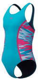 Speedo hyperboom splice muscleback meisjes sportbadpak - kleurvast badpak meisjes - chloorbestendig zwempak meisjes - sportbadpak meisjes met muscleback-rug - turquoise roze - 164