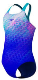 Speedo print powerback meisjes sportbadpak - kleurvast badpak meisjes - chloorbestendig zwempak meisjes - sportbadpak meisjes met powerback-bandjes - blauw turquoise - 164