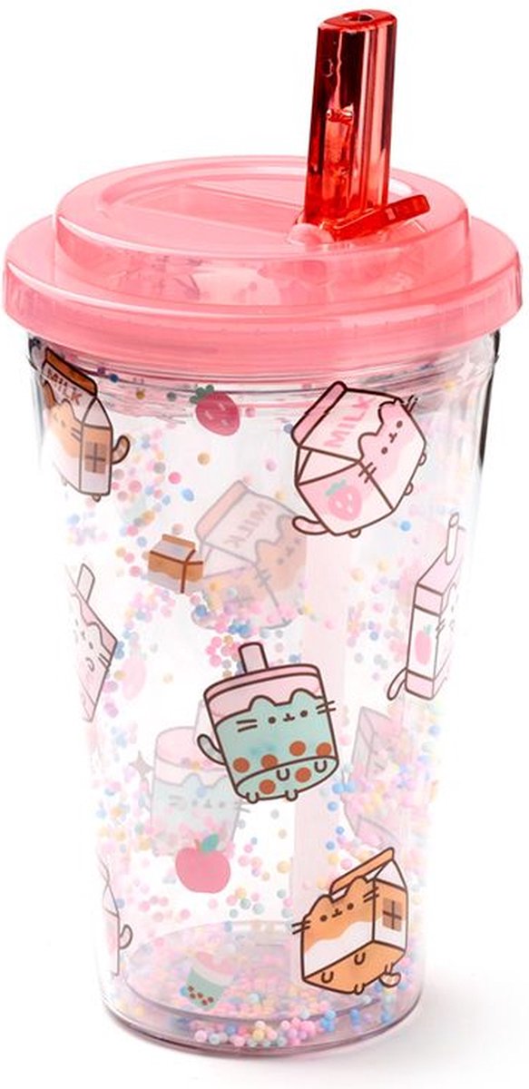 Puckator beker - pusheen sips - drinkverpakkingen - breukbestendig dubbelwandig - poptop cover - ecozen - 500ml
