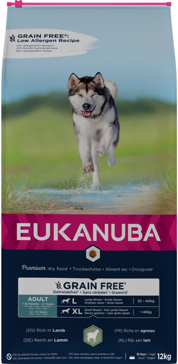Eukanuba adult graanvrij hondenvoer lam 12 kg