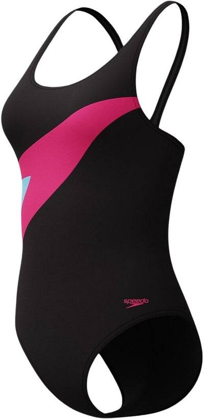 Speedo hyperboom butterfly back dames sportbadpak - kleurvast badpak dames - chloorbestendig zwempak dames - sportbadpak dames met vlinderrug - zwart roze - 46