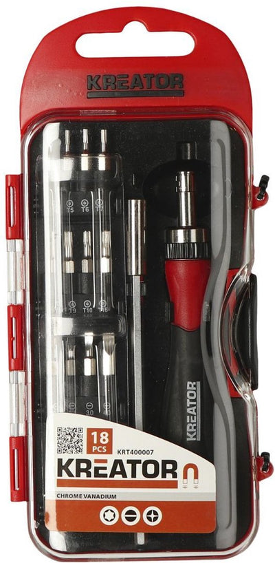 Kreator - hand tools - krt400007 - ratelschroevendraaier set - 18 st.
