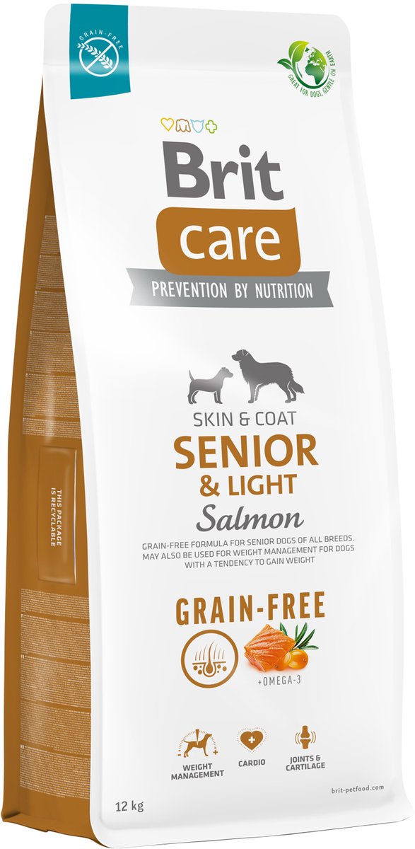 Brit care grain-free - droog hondenvoer - senior light - zalm - graanvrij - 12kg