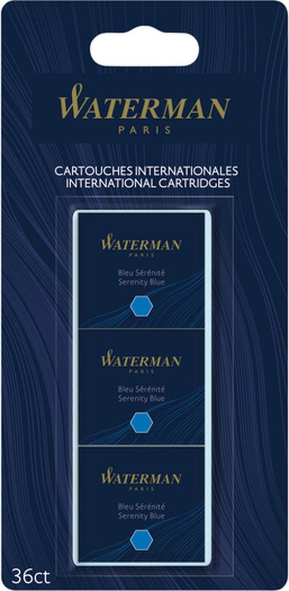Waterman -inktpatronen | standaard formaat | serenity blue (verpakking van 36 stuks)