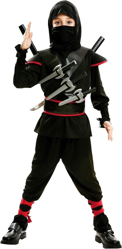 Mom funcompany ninja asassin kostuum kind zwart rood - 5-6 jaar (116cm)