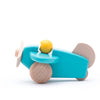 Bajo houten vliegtuig met piloot blauw.