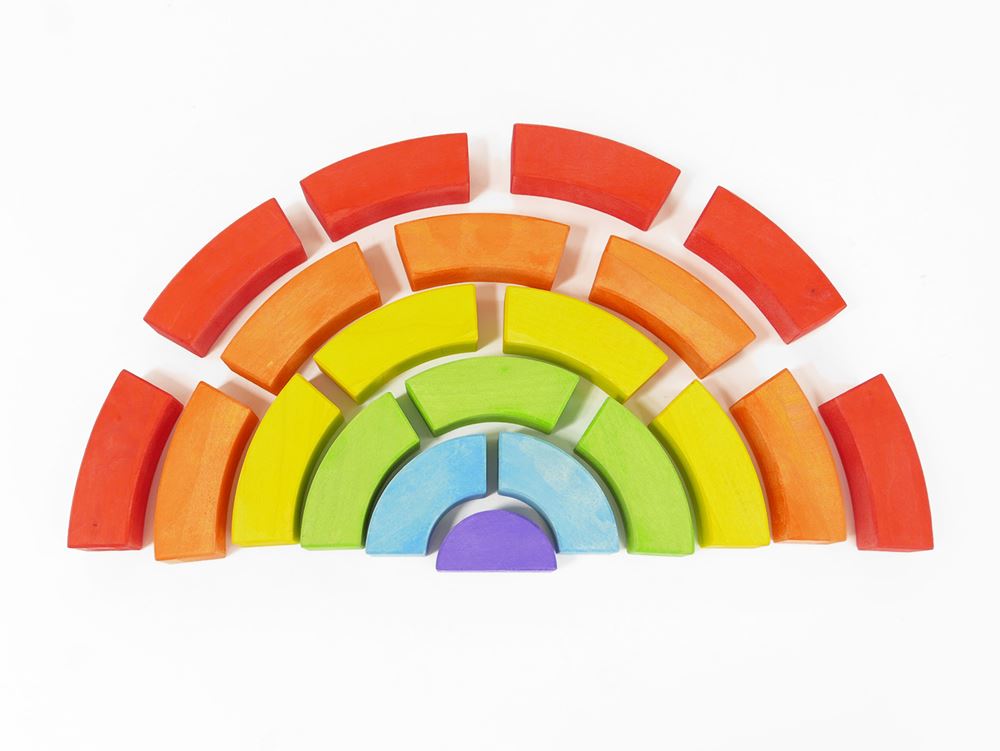 Bajo houten regenboogblokken. 21 delig.