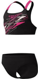 Speedo medley logo racerback 2 piece meisjes sportbadpak- bikini meisjes voor sport - vormvaste sportbikini meisjes - zwembikini meisjes met racerback-top - zwart roze - 152