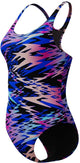 Speedo hyperboom print medalist dames sportbadpak - kleurvast badpak dames - chloorbestendig zwempak dames - sportbadpak dames met medalist-rug - zwart roze - 38