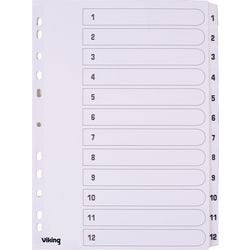 Tabbladen mylar 1-12 od karton a4 190g m2 12-delig wit