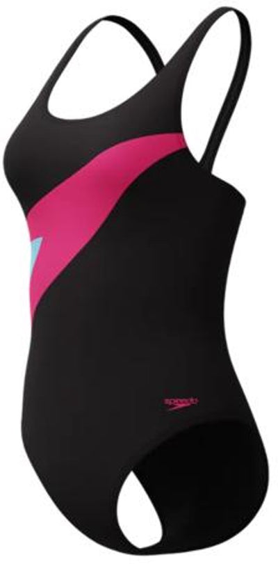 Speedo hyperboom butterfly back dames sportbadpak - kleurvast badpak dames - chloorbestendig zwempak dames - sportbadpak dames met vlinderrug - zwart roze - 44