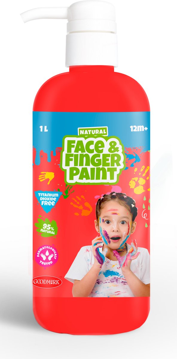 Natural face fingerpaint fles met pompje - rood, 1l - schmink