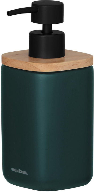 Sealskin mind - zeepdispenser 200 ml - zeeppompje vrijstaand - fsc - houtlook donkergroen