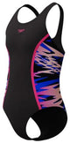 Speedo hyperboom splice muscleback meisjes sportbadpak - kleurvast badpak meisjes - chloorbestendig zwempak meisjes - sportbadpak meisjes met muscleback-rug - zwart roze - 128