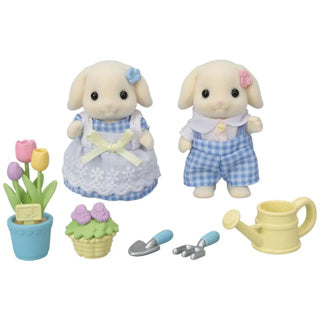 Epoch sylvanian families tuin en bloemen hangoorkonijn broer zus