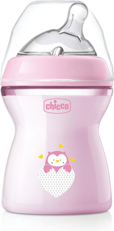 Chicco natural feeling babyfles voor 2 maanden + 250 ml, fles met zuignap van zachte en flexibele siliconen, geschikt voor gemengde borstvoeding, middeldichte stroom, roze 2+ m