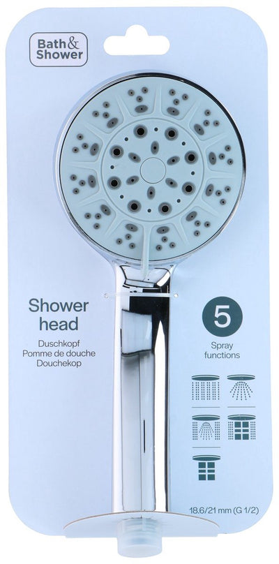 Bath shower shower head 5f - handdouche met 5 verschillende straalstanden - ronde douchekop van kunststof met chroom afwerking - compacte afmetingen 24 x 10 x 5 cm - kleur zilver