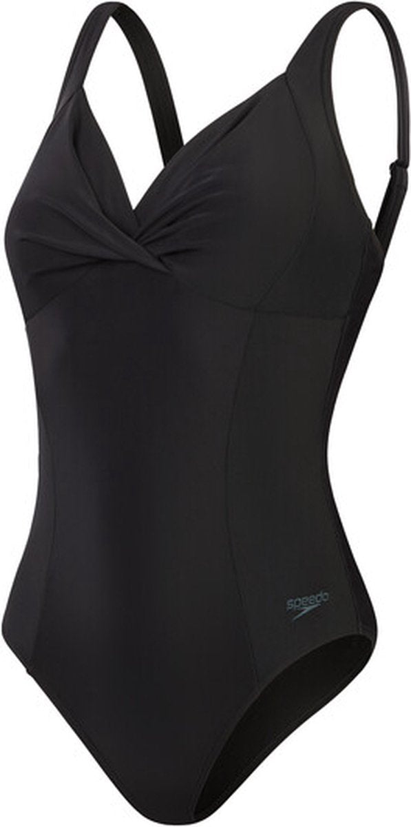 Speedo shaping cross knot 1 piece dames sportbadpak - corrigerend badpak dames - zwempak dames met uitneembare cups - sportbadpak dames met hartvormige halslijn en verstelbare bandjes - zwart - 40