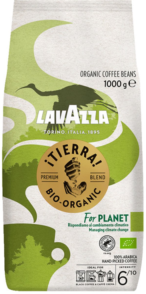 Lavazza tierra for planet koffiebonen - biologische 100% arabica koffie bonen - intensiteit 6 10 - 1 kg - nl-bio-01