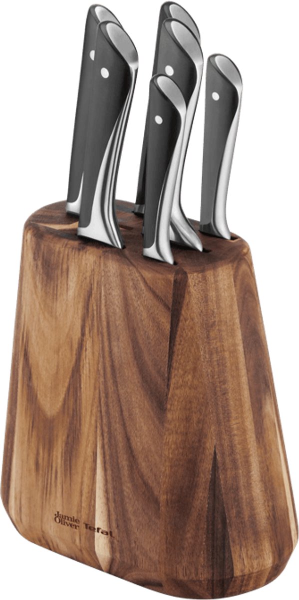 Jamie oliver by tefal messenset - 6-delig - inclusief messenblok - hout rvs - professionele kwaliteit