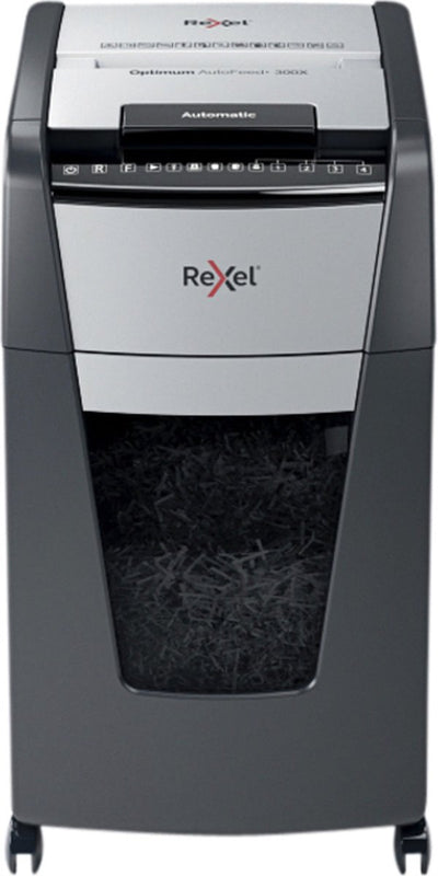 Rexel optimum autofeed+ 300x fluisterstille papierversnipperaar - p4 snippers - automatische invoer tot 300 vel - 60l - zwart