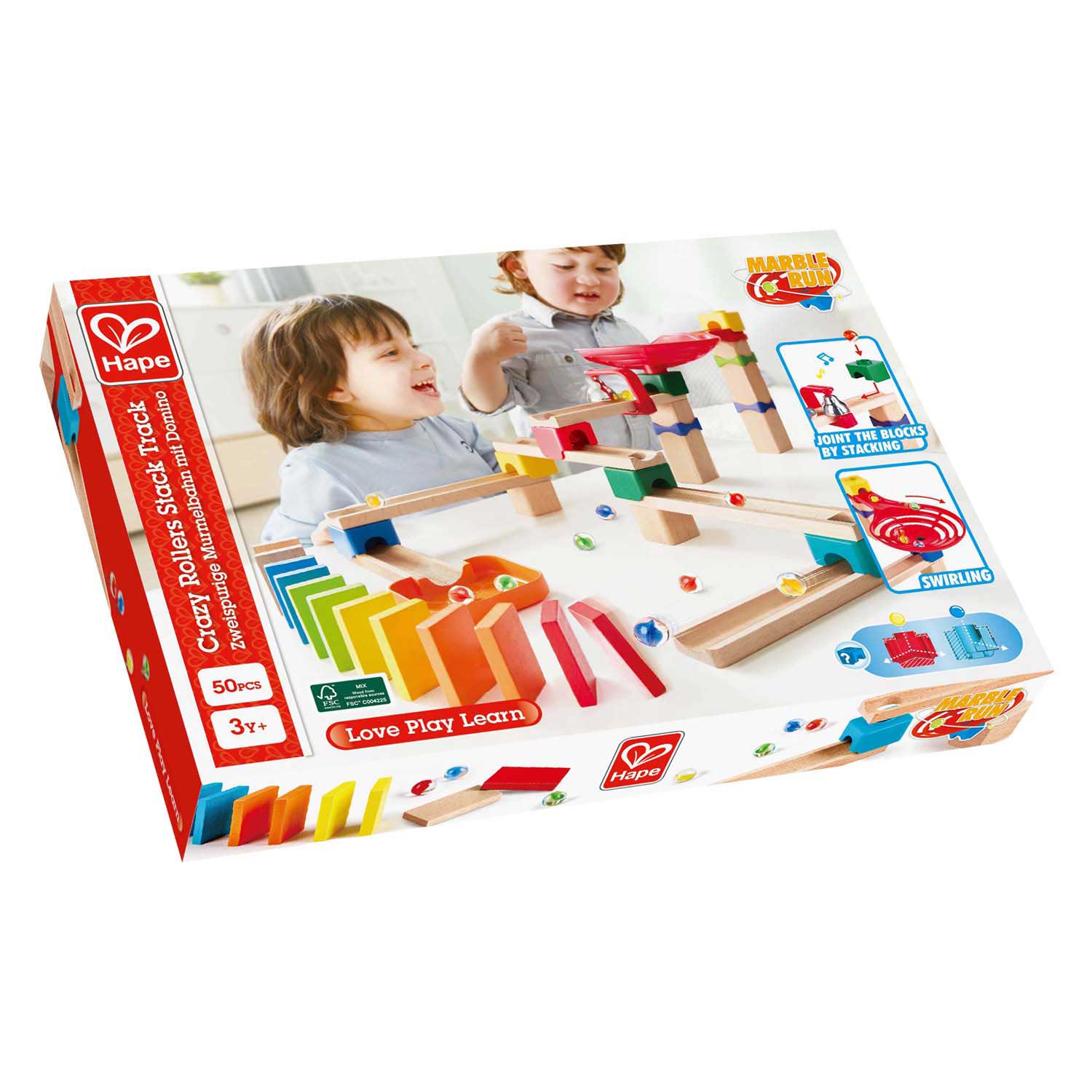 Edugro hape houten knikkerbaanset domino - 50dlg.
