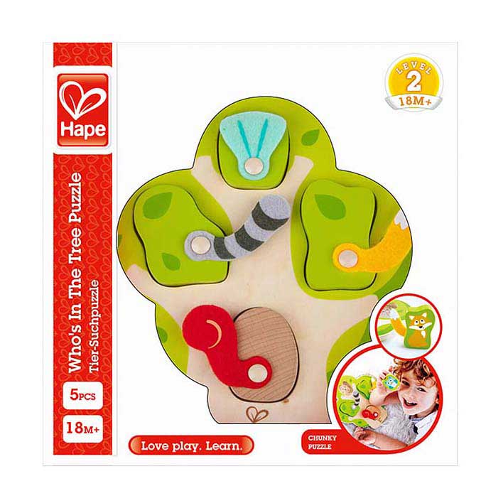 Hape wie zit er in de boom vormenpuzzel - 5dlg.