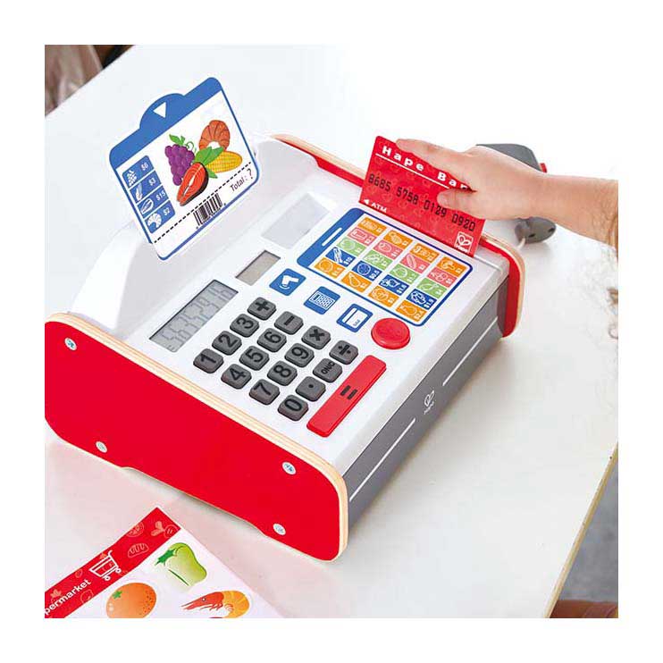 Hape speelkassa met geluid en licht - rekenmachine, muntgeld en bankpas - rollenspel winkeltje spelen - 3 jaar+